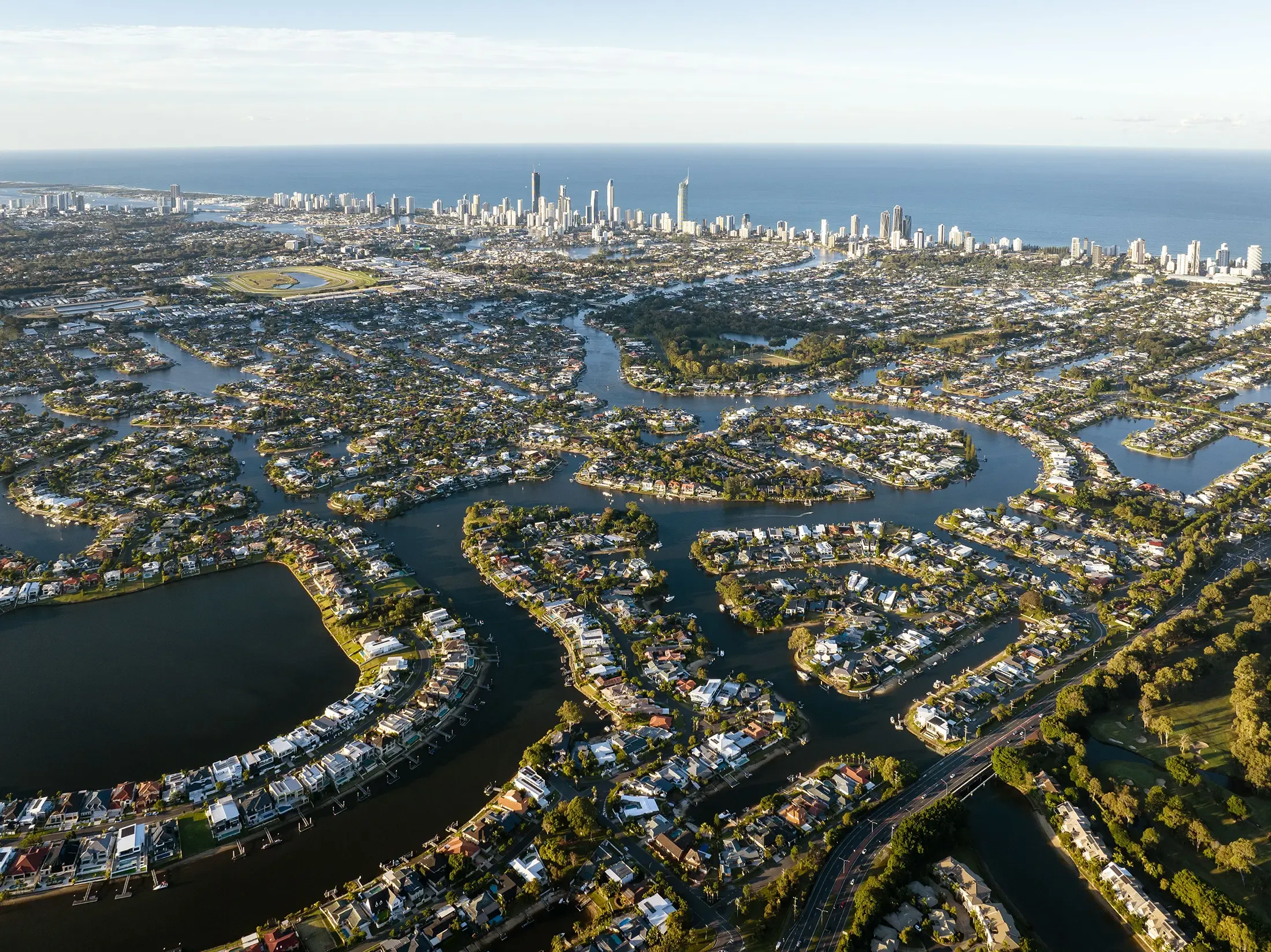 aerial view of urban area with rivers